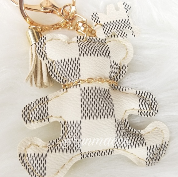 Black White Leather Teddy Bear Tassel Keyring - Picture 6 of 8